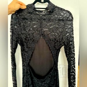 Black Lace Sexy midi dress open back long sleeve sz M